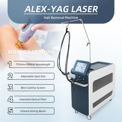 Vertical 755nm Alex Laser de fibra óptica de remoção de cabelo pulso longo Nd Yag Laser de remoção de cabelo 1064nm