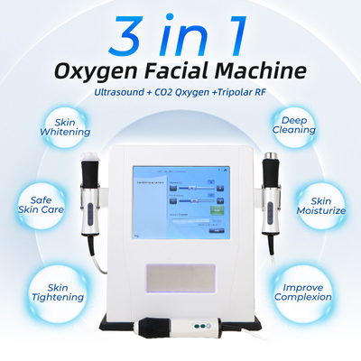 Máquina facial de oxigénio 3 em 1 U Rf Co2 Bolhas de oxigénio Apertação da pele Máquina facial de jato de oxigénio 3 em 1