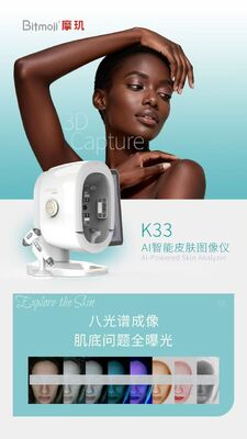 Análise de pele Scanner facial completo com 36 milhões de elementos de imagem Detector de umidade local Scanner facial Diagnóstico de pele UV adequado para todos os tons de pele